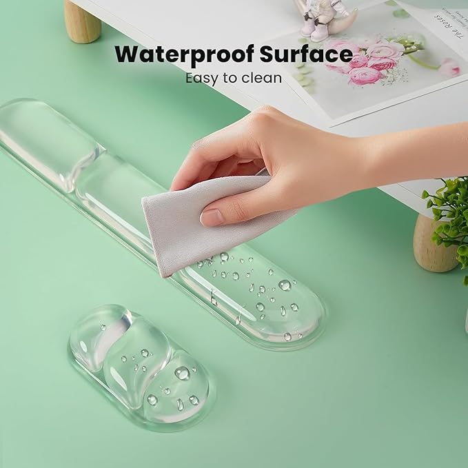 O.T.M Wrist Rest Support for Mouse Pad &amp Keyboard Set Circle Ergonomic Mousepad &amp Coaster with Silicone Non-Slip Base Clear