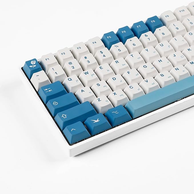 YMDK 143 Sea Fog Love Letter Cherry Profile Dye Sub Thick PBT 5 Sides Mac Keycaps Set for ANSI 104 87 61 96 75 GMMK NCR80 Mx Keyboard