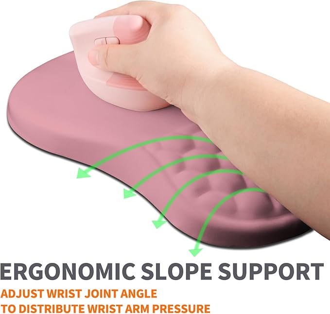 Ergonomic Joint Wrist Support Mouse Pad with Memory Foam Cushion Massage Bump Carpal Tunnel Pain Relief Mousepad Slope Design for Wrist Rest 11.8x7.9 in RosyBrown
