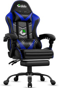 Gaming Chair with Footrest Racing Style Lumbar Support Massager Video Game Chair with Metal Legs High Back Reclining Gamer Chair with Headrest 360° Swivel Office Computer Desk Chair (Blue)