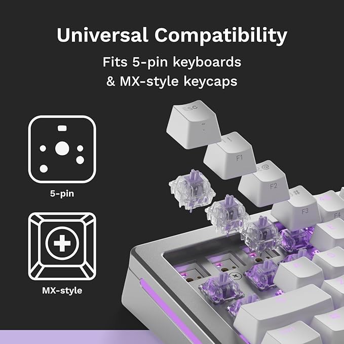 Glorious Gaming - Mako Ultralight Switches (110 PCS) Tactile Switches for Gaming and Typing Clear Design for Max RGB Pre Lubed for Hotswappable Mechanical Keyboards with 5-pin sockets