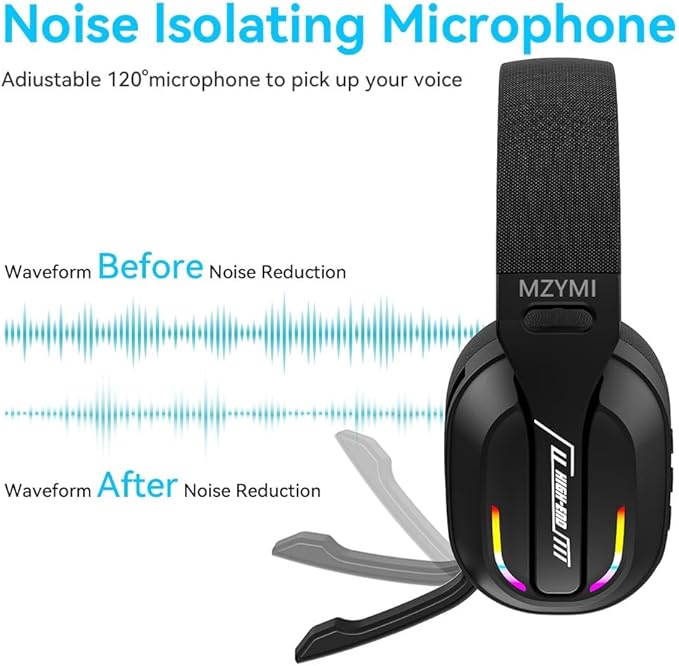 2.4GHz Wireless Gaming Headset for PC PS5 PS4 Switch - Bluetooth 5.4 20H Battery with ENC Noise Canceling Microphone Cool Lighting 40mm Driversfor Wired Mode Xbox Series -Black
