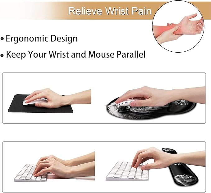 Ergonomic Mouse Pad Gel Wrist Support and Memory Foam Keyboard Wrist Rest Set for Gaming Computer Office Laptop Easy Typing Wireless Mouse Mat Fierce Lions Philippians 4:13 Verse Black Desk Pad