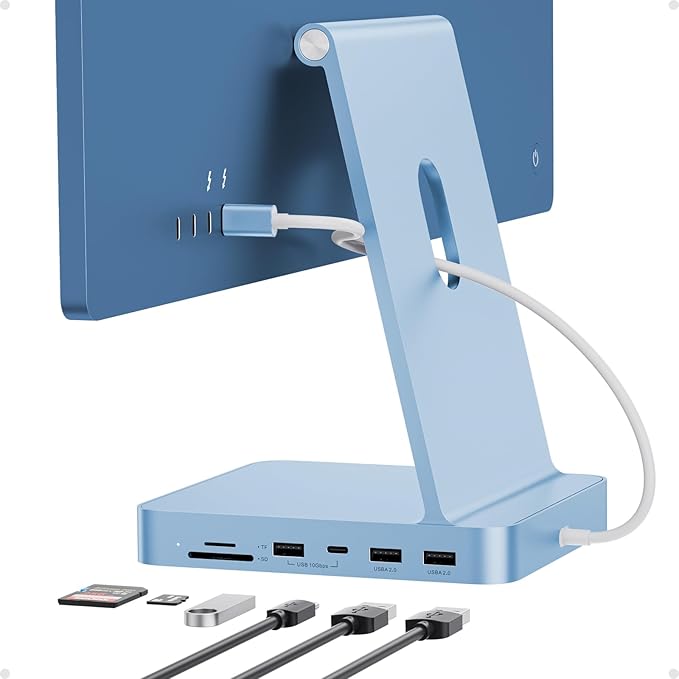 USB C HUB for iMac 24 inch 2021/2023/2024 PULWTOP USB Hub Adapter iMac Accessories for iMac M1/M3/M4 with USB C 10Gbps 3*USB A SD/TF Docking Station Support Expand M.2 SSD (Not Included)Blue