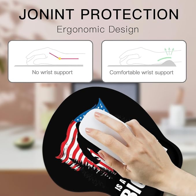 Mousepad Believe in The Bigfoot America Flag Sasquatch Ergonomic Wrist Support Non-Slip Base Mouse Mat with Wrist Rest Computer Mousemat for Desk Work Accessories Pad