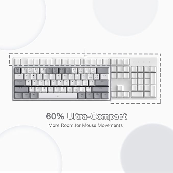 Redragon K617 Fizz 60% Wired RGB Gaming Keyboard 61 Keys Hot-Swap Compact Mechanical Keyboard w/White and Grey Color Keycaps Linear Red Switch Pro Driver/Software Supported
