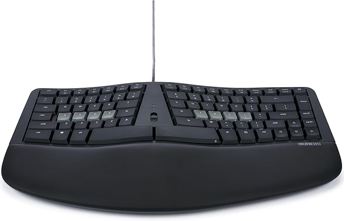 KINESIS mWave Ergonomic Keyboard for PC (Black) | Mechanical Switches | Bluetooth &amp USB | Programmable | Backlit | Windows Modifiers &amp Hotkeys