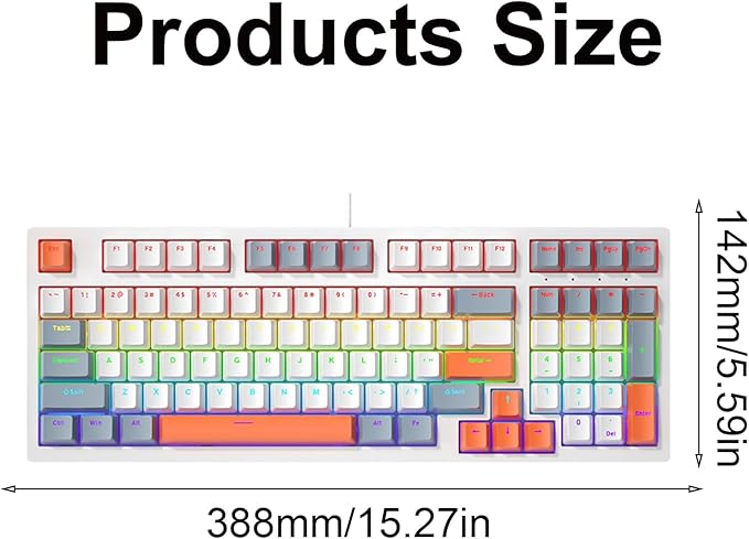 Small 98Keys Mechanical Gaming Keyboard with LED Backlights Ergonomic Keyboard for PC Gamers Office Wire Keyboard