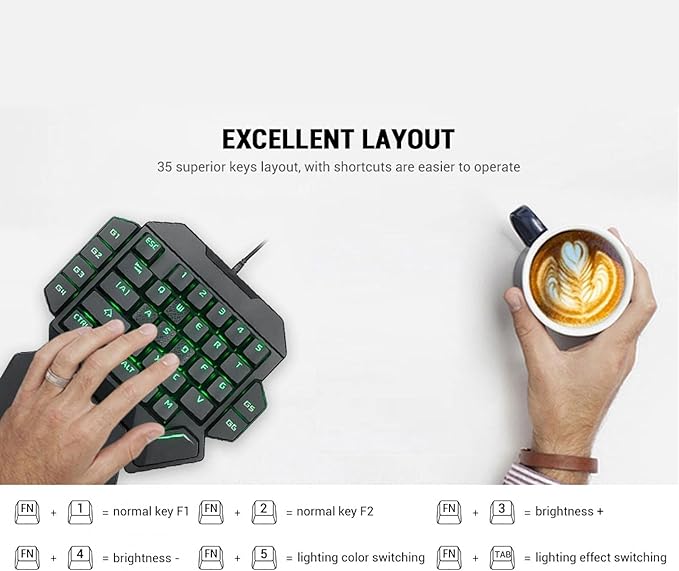 Joyzan One Handed Keyboard Wired RGB Mechanical Gaming Keyboard 35 Key Backlit USB Professional Mini Keypad Support 6 Macro Keys Portable Single Hand Ergonomic Controller Wrist Rest PC Gamer Laptop