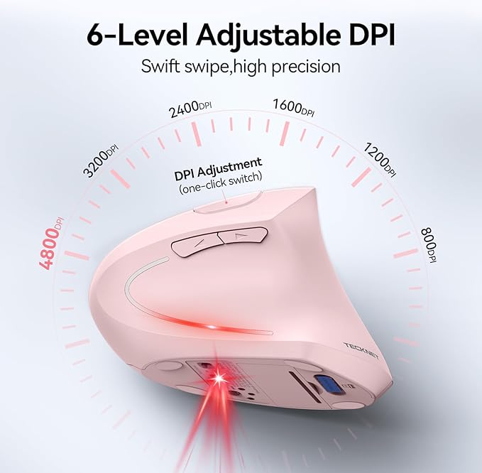 TECKNET Ergonomic Mouse Wireless Bluetooth Vertical Mouse 4800 DPI Optical Tracking 6 Adjustable DPI Quiet Clicks 2.4GHz with USB A Receiver 12 Months Battery 6 Buttons Wide Compatibility