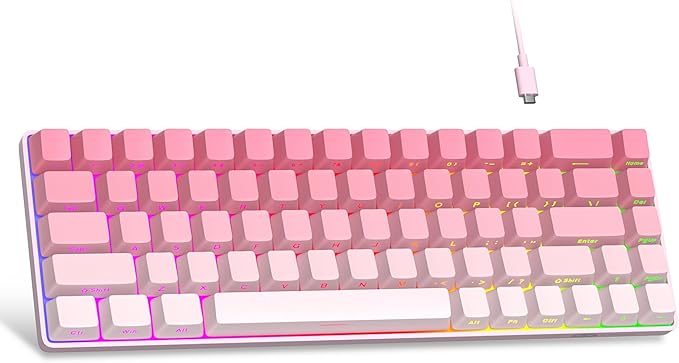 MageGee Portable 60% Mechanical Gaming Keyboard MK-Box RGB Backlit Compact 68 Keys Mini Wired Office Keyboard with Red Switch for Windows Laptop PC Mac - Pink