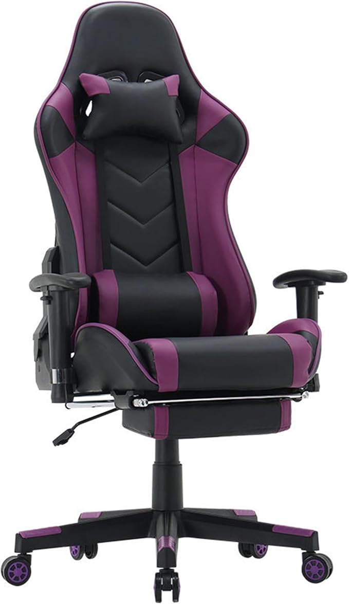 Ergonomic Gaming Chair with Footrest and Lumbar Support Height Adjustable Video Game Chairs for Adult Reclining Desk Chairs for Office Bedroom Study Room
