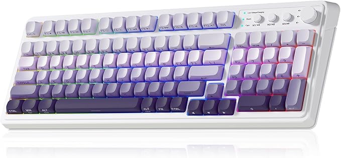 AULA S99 Wireless Keyboard Tri-Mode Bluetooth/2.4GHz/USB-C Cute Creamy Gaming Keyboard with Number Pad RGB Backlit Media Knob Custom Computer Keyboards for MAC Xbox PC Gamer - Gradient Purple