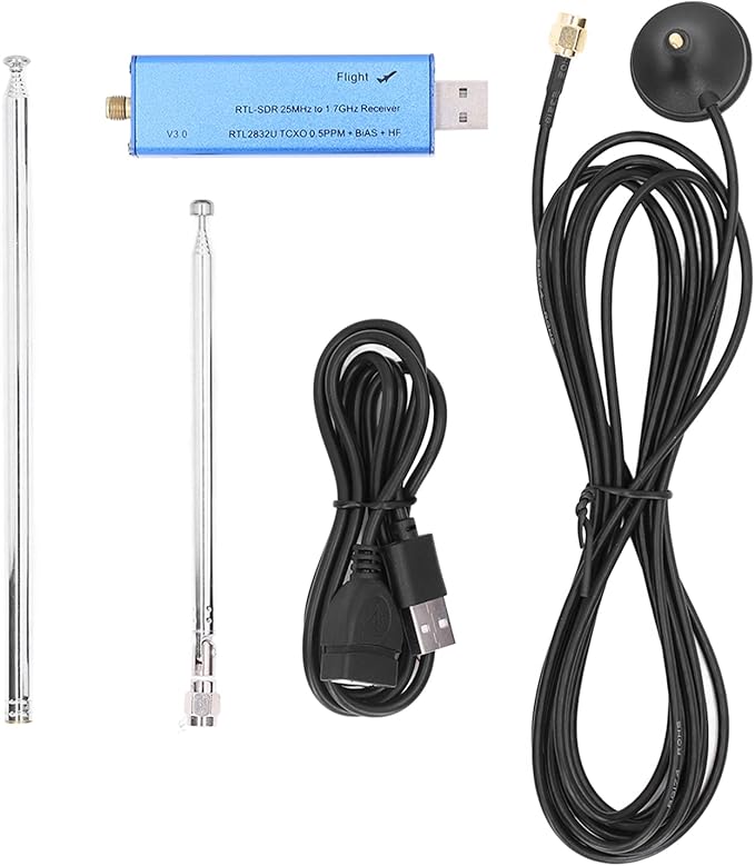 25-1760MHz Receiver Kit SDR Radio USB Dongle Receiver with Antenna and Socket for Scanner