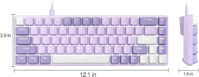 MageGee Portable 60% Mechanical Gaming Keyboard MK-Box LED White Backlit Compact 68 Keys Mini Wired Office Keyboard with Red Switch for Windows Laptop PC Mac - Violets