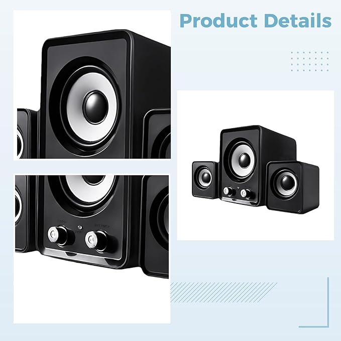 Usb Desktop Speaker With 360° Surround Sound Wired Subwoofer Volume Control Knob In Classic Black For Pc Laptop Mp3