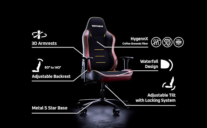 Vertagear SL3800 Ergonomic Gaming Chair featuring ContourMax Lumbar &amp VertaAir Seat systems - Black/White