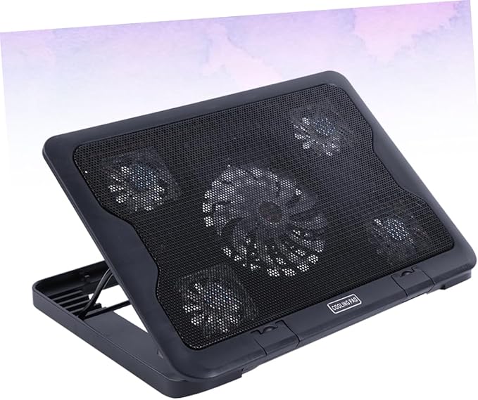 Artibetter Ultra-Quiet 5-Fan Laptop Cooling Pad Stand Skid-Resistant Design Multi-Angle Adjustable Bracket
