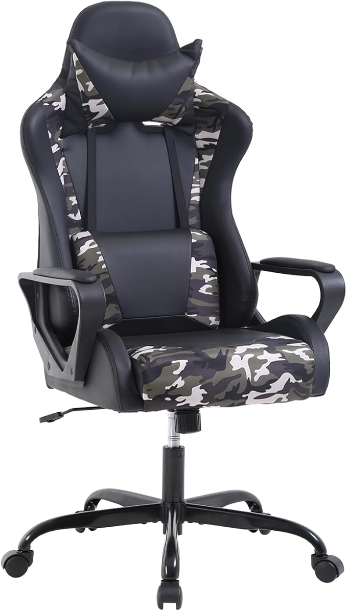 Gaming Chair High-Back Office Chair Ergonomic Video Game Chairs Height Adjustable Reclining Computer Chair with Lumbar Support Armrest Headrest Swivel Chair Game Chair for Adult Teen - Camo