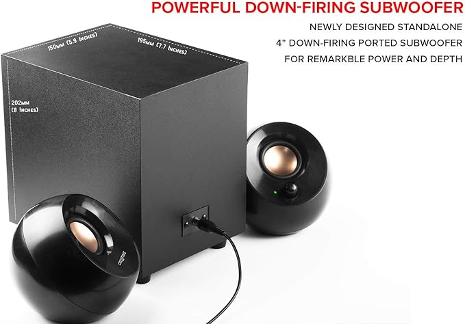 Creative Pebble Plus 2.1 USB-Powered Desktop Speakers with Powerful Down-Firing Subwoofer and Far-Field Drivers Up to 8W RMS Total Power for Computer PCs and Laptops (Black)
