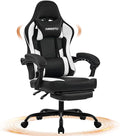 Gaming Chair with Footrest Reclining Video Game Chairs for Adults with Lumbar Support Linkage Armrests Ergonomic Computer Chair for Gaming or Office PU Black-White