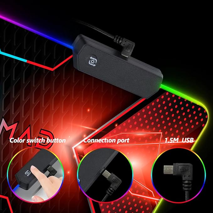 RGB Gaming Mouse Pad DINKY Large Extended Soft Led Mouse Pad with 14 Lighting Modes Water Resist Keyboard Pad Computer Keyboard Mousepads Mat 35.4×15.8 inches-Cool Gaming