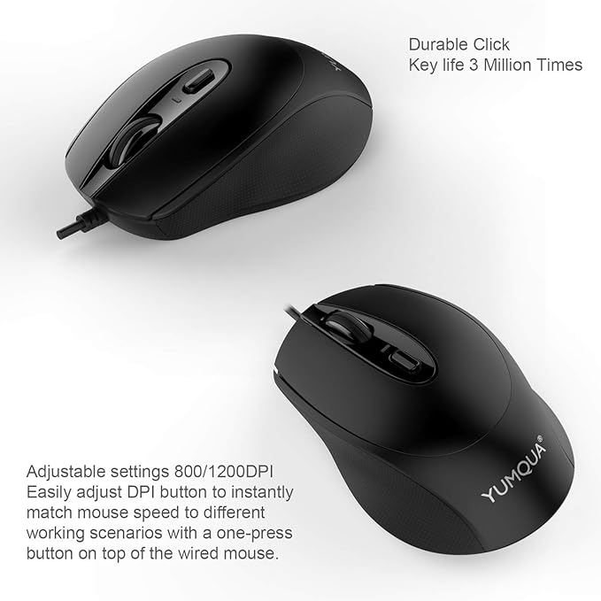YUMQUA Computer Mice Wired 12 Pack USB PC Mice Bulk with Cord Office Home Classroom Silent Optical Corded Mouse with 2 Adjustable DPI for PC Desktop Computer Mac Laptop