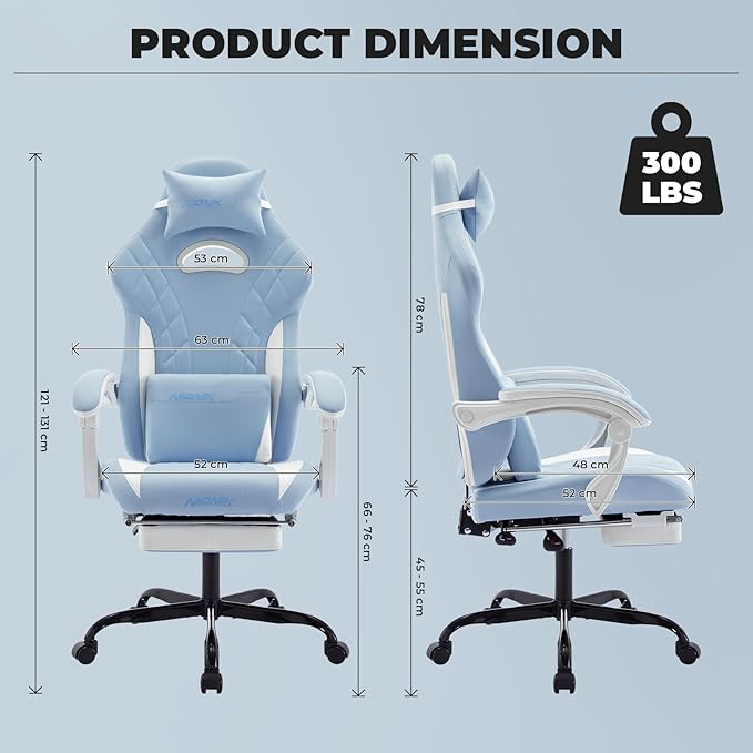 Gaming Chair with Footrest and Massage Lumbar Support Ergonomic Computer Gamer Chair Office Video Game Chairs (Cyan White)