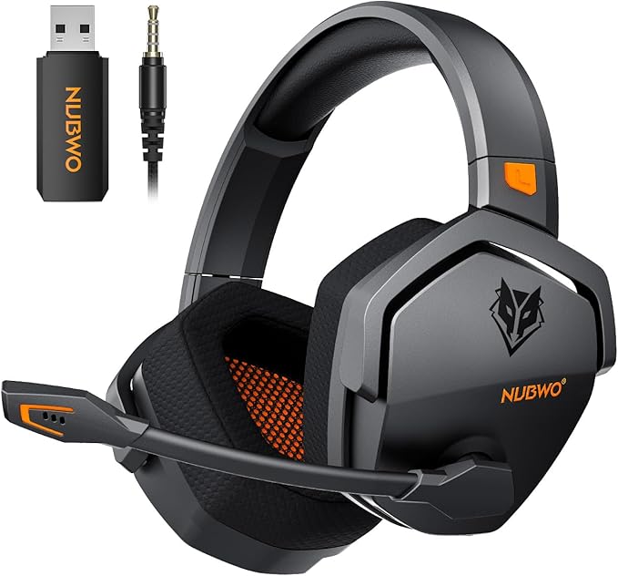 NUBWO Wireless Gaming Headset with Mic for Ps5 Ps4 PC Zero Interference 100-Hour Battery All-Day Play 23ms Sync for Fortnite &amp Call of Duty/FPS Gamers Triple Mode All Devices Compatible - Ora