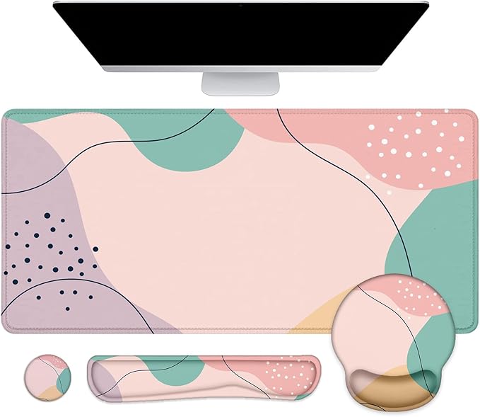 LATEEFAH Mouse Pad with Wrist Rest Large Mouse Pad Ergonomic Gaming Desk Pad Keyboard Wrist Rest Set 4-in-1 Desk Mat Keyboard Mat for Home Office