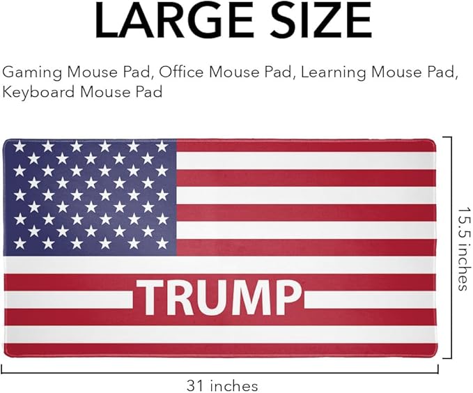 President Trump American Flag Large Gaming Mouse Pad Desk Mat with Stitched Edges Non-Slip Base for Gamer Home and Office