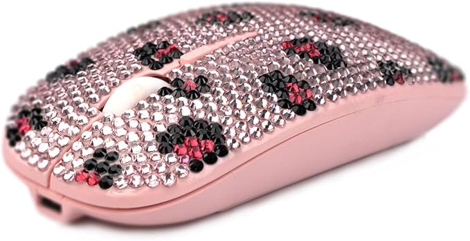 Bling Luxury Crystal Rhinestone Wireless Mouse Sparkly Computer Mouse with USB Receiver for Girls Bedazzled Leopard Mice for Notebook PC Laptop MacBook - Pink
