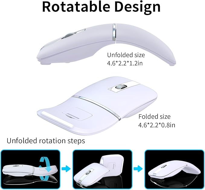 Bluetooth Arc Mouse Wireless Silent Travel Mouse Rechargeable with BT &amp 2.4G Dual Mode Slim Rotatable Portable Mobile Mice USB Optical Computer Mice for PC Laptop Macbook iPad Tablet -Lilac Purp