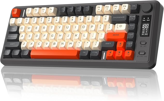 M75 Wireless Gaming Keyboard Mechanical Feel Membrane with Knob &amp OLED Display Bluetooth/2.4Ghz Rainbow Backlit Gradient PBT Keycaps 2000mAH Battery Anti-Ghosting-Dark Grey