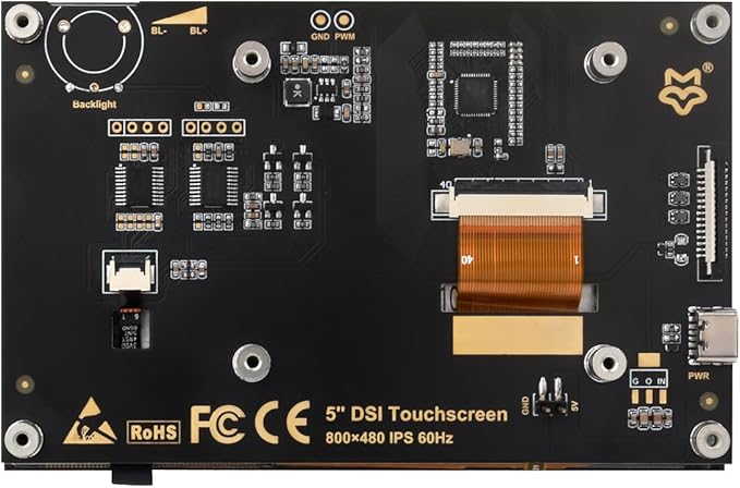 KLAYERS LUCKFOX DSI Display for Pi 5/4B/CM4/CM3 Support 3D Printing Capacitive Touch 800x480 Toughened Glass LCD Panel for Raspberry Pi 5