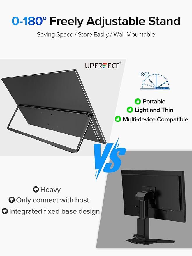 UPERFECT 24.5 2K Portable Monitor Touchscreen 165Hz Gaming Monitor FreeSync 0.1ms Fast IPS Large Screen Built-in 180° Adjustable Stand/VESA USB-C HDMI Second Screen for Laptop Phone Game Console