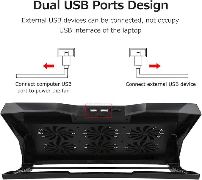 Compatible for Under 17 Laptop Cooling Pad 6 Fans 6 Height Adjustable Stand Built-in Phone Holder