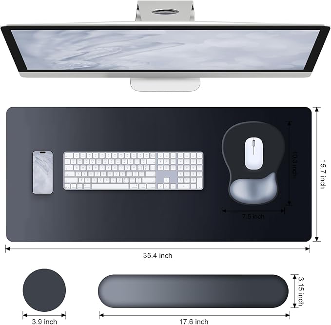 4-in-1 Large Gaming Mouse Pad Keyboard Wrist Rest Pad &amp Wrist Support Mousepad Set Extended Desk Pad Waterproof Desk Mat Protector for Home Office Decor Study Game 35.4×15.7 Inches Big I Black