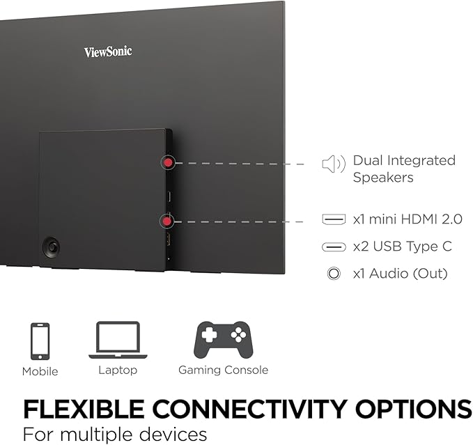 ViewSonic VX1655-4K-OLED 15.6 Inch 4K UHD Portable OLED Monitor with 2 Way Powered 60W USB C Mini HDMI Dual Speakers and Built-in Stand with Magnetic Cover