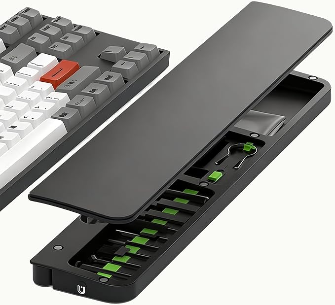 Ergonomic Keyboard Wrist Rest with 22-in-1 Cleaning Kit Non-Slip Base Springy Sponge Support for Work and Gaming BlackDeeply Cleaning for KeyboardLensCharging PortEarbudand etc.