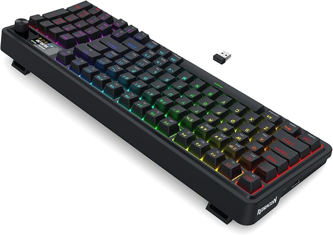 Redragon K719 Wireless Gasket Gaming Keyboard w/Hype Screen &amp Knob 95 Keys Mechanical Keyboard Easy-Control 1.14’’ TFT Info Display 5-Layer Noise Dampening Custom Linear Switch Essential Blac