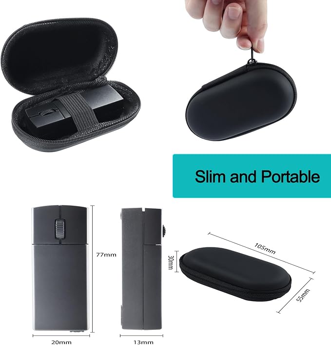 Ultra Small Bluetooth Wireless Mouse Dual Mode (BT+2.4G) Noiseless Rechargeable (with Mouse Case) 1200 DPI Slim and Portable Mini Travel Cordless Mice for PC Computer Laptop (Black)
