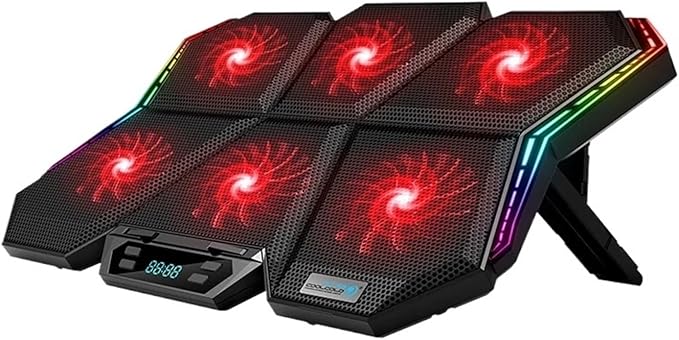 RGB Laptop Cooler 12-17 Inch LED Screen Laptop Cooling Pad Notebook Cooler Stand with Six Fans and 2 U Ports(RGB-Red)