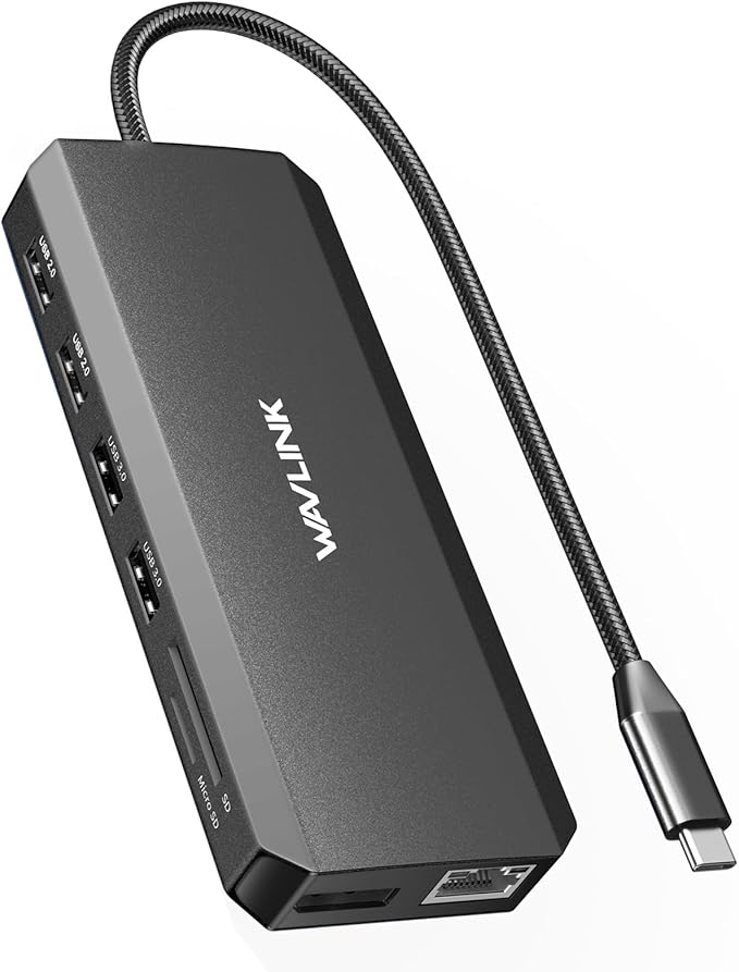 WAVLINK USB C Docking Station Dual Monitor USB Hub Laptop Triple Display USB C to 2 HDMIDisplayPort PD Charging Ethernet 5 USB SD/TF Read Audio for MacBook Dell HP Lenovo Surface Black