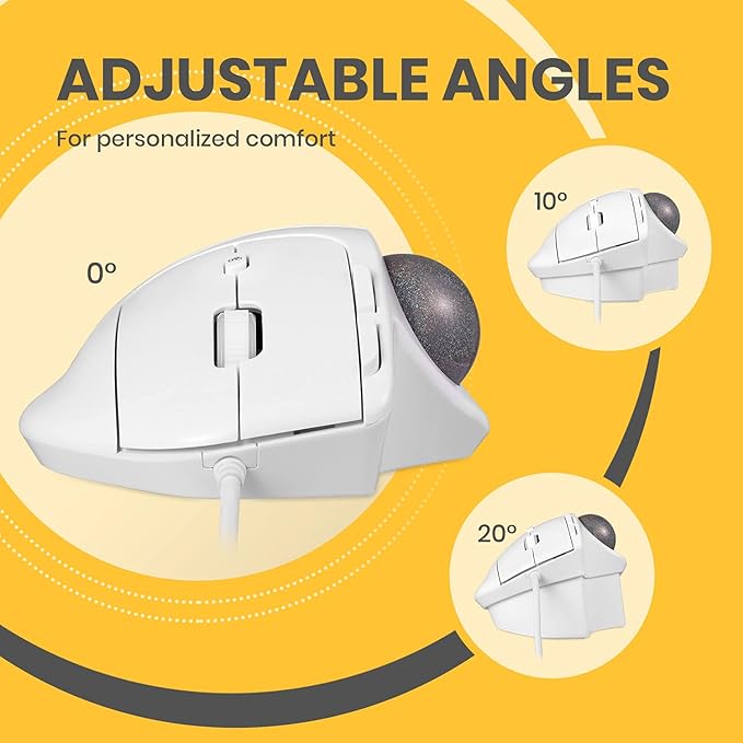 Perixx PERIMICE-520W Wired USB Ergonomic Trackball Mouse - 2 Adjustable Angle Support - 8 Button Tilt Wheel Design - White (11766)