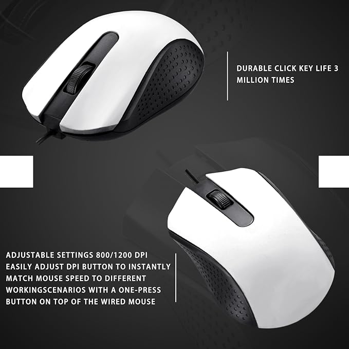 Hoteam 12 Pcs White Wired Computer Mouse Bulk Cord USB Computer Mice Ergonomic Wired Mouse for Pcs Computers Laptops Gaming Office Home Supplies