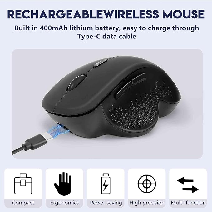UrbanX Silent Wireless Mouse Bluetooth &amp 2.4Ghz Rechargeable Ergonomic Compatible with Asus ROG Zephyrus Tablet/Laptop/PC/Android/iOS/Windows/MacOS -Black