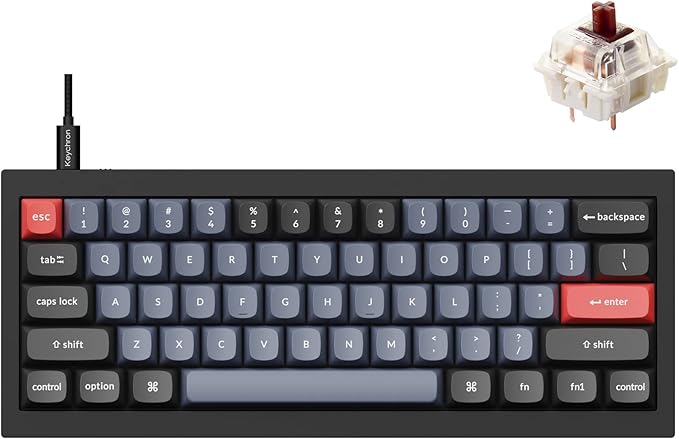 Keychron Q4 Wired Custom Mechanical Keyboard 60% Layout QMK/VIA Programmable Macro with Hot-swappable Gateron G Pro Brown Switch Double Gasket Compatible with Mac Windows Linux (Black)