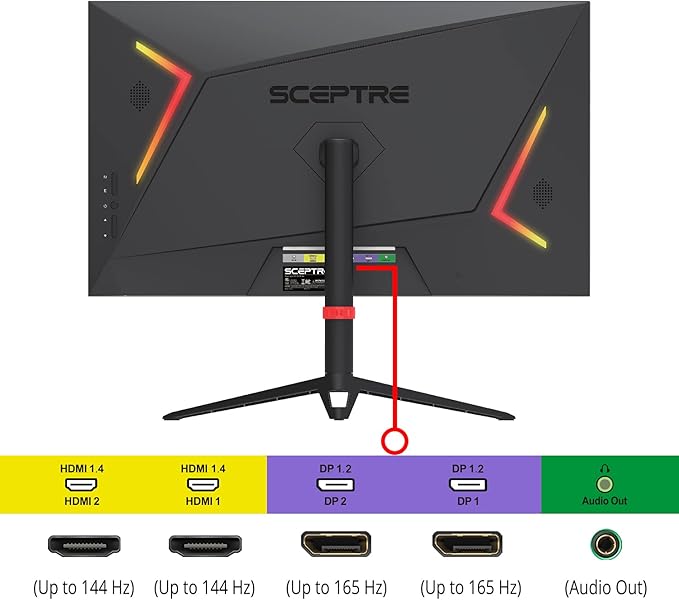Sceptre 27-inch IPS 2K Gaming Monitor QHD 2560 x 1440p HDR400 up to 165Hz 1ms AMD FreeSync Premium DisplayPort HDMI 100% sRGB Build-in Speakers Machine Black 2025 (E275B-QPD168)