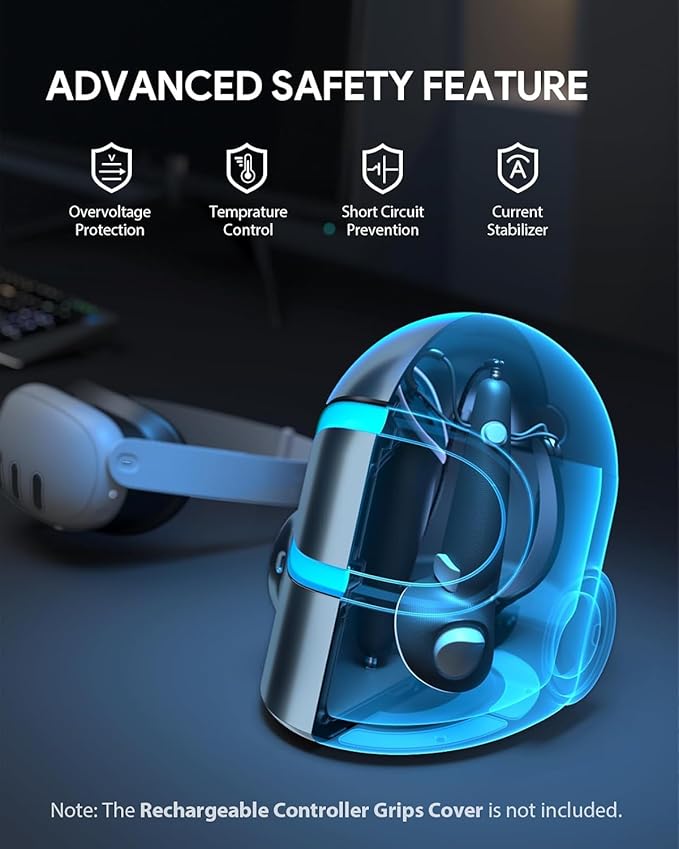 Aubika 3 in 1 VR Charging Station Pro - 120W Fast Charging Dock with 3 USB-C PortsHidden Storage &amp RGB LightDesktop OrganizerCompatibility for Meta Quest 3/3S/Pro/2 Meta Quest AccessoriesSil
